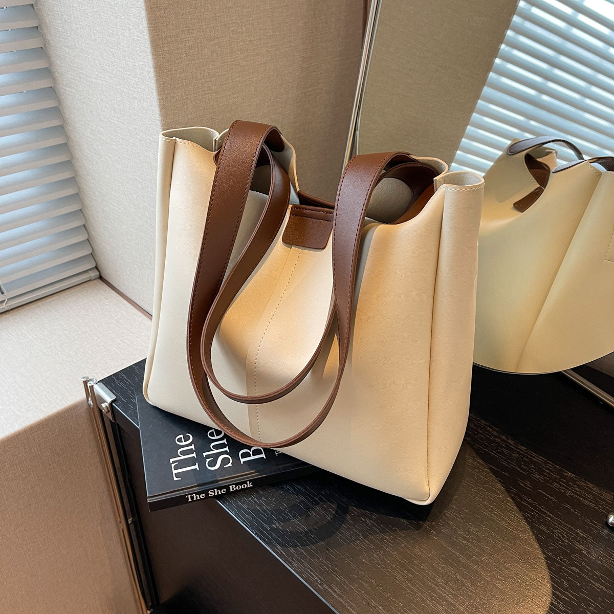 2-in-1 Tote Set – Wide Shoulder Strap Large Bag + Cute Inner Satchel