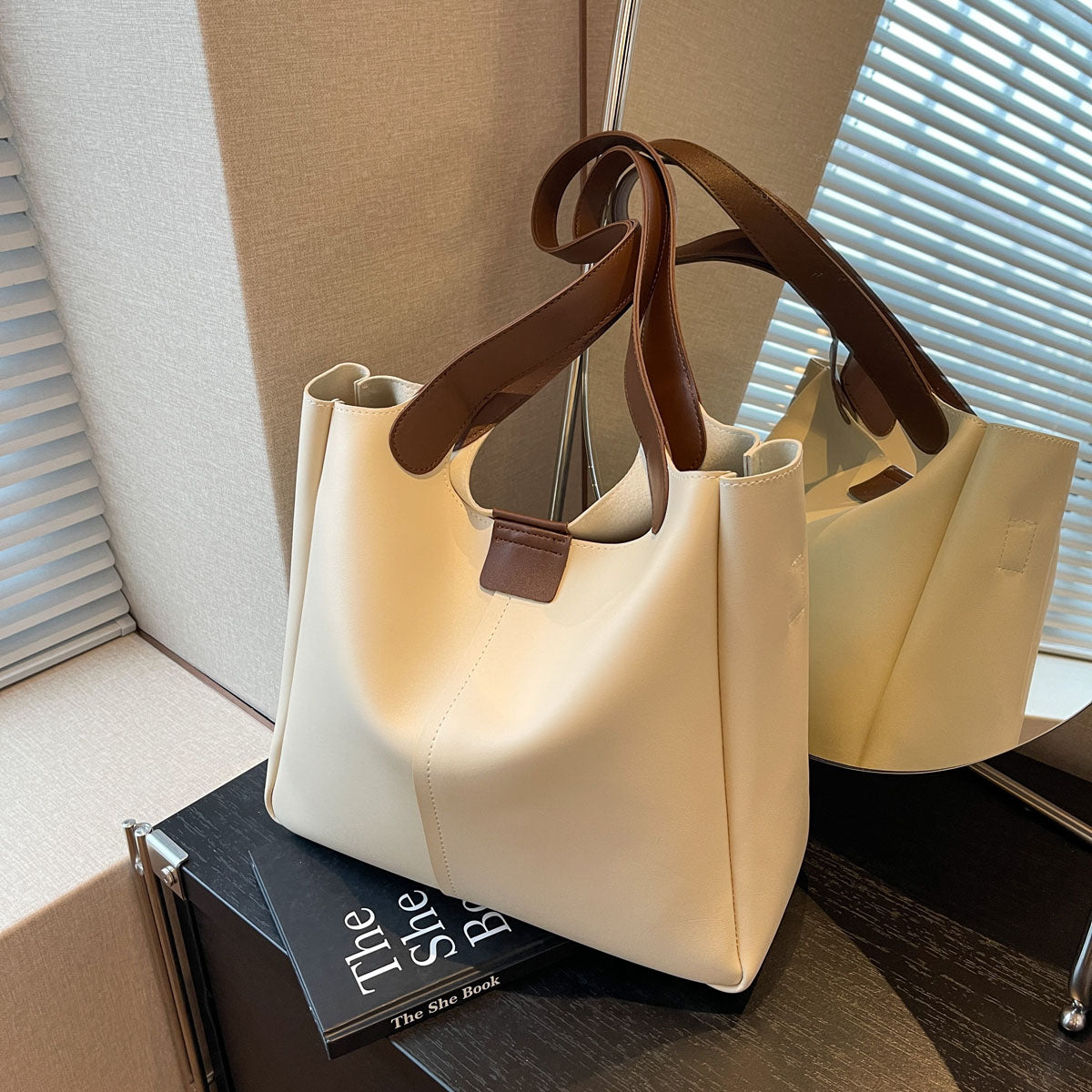 2-in-1 Tote Set – Wide Shoulder Strap Large Bag + Cute Inner Satchel